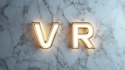 Illuminated VR: Golden Neon VR Sign on Marble.  