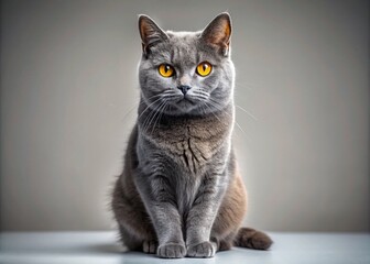 Gray Cat Portrait, Yellow Eyes, Studio,  High Quality