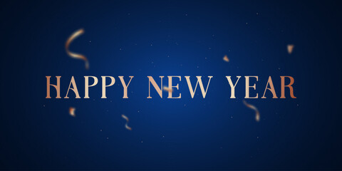 Naklejka premium Happy New Year greeting with rose gold letters on blue
