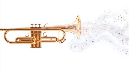 Obraz premium Abstract design of a trumpet made of intertwining musical notes, flowing into the white background, a surreal art concept
