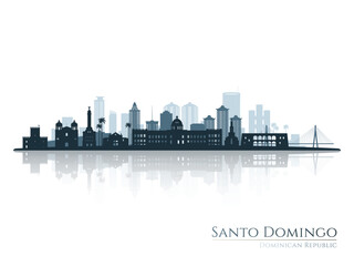 Santo Domingo skyline silhouette with reflection. Landscape Santo Domingo, Dominican Republic. Vector illustration.