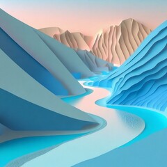 침식으로 인한 푸른 빛 곡선과 물의 노출 일러스트. 04