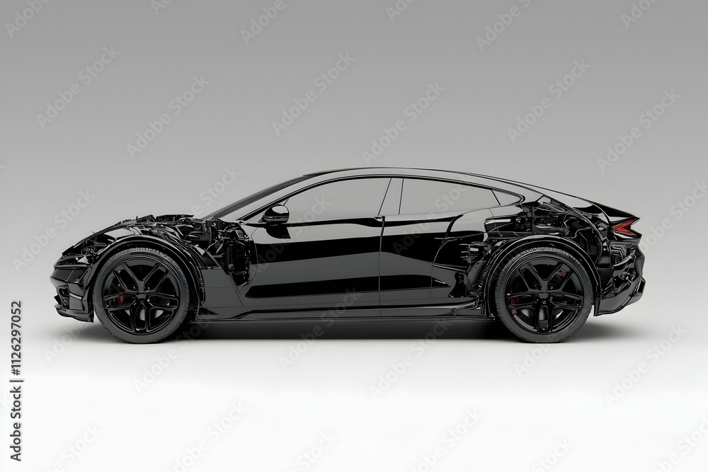 Poster sleek car silhouette, a dynamic 3d rendering showcasing a car's outline crafted from an array of geo