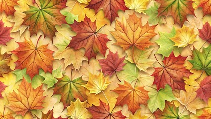 Fototapeta premium Vibrant Autumn Maple Leaves in Mixed Colors for Seasonal Pattern Design