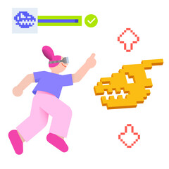 Woman using VR for interactive exhibition