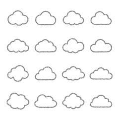 雲のアイコン　手描き風　くもり　クラウド　滲み　クレヨン
