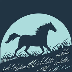 Galloping Horse Silhouette Across a Field at Sunset