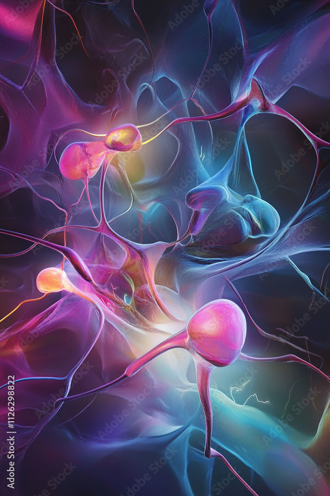 Poster neural pathways illuminated with neon pulse effects