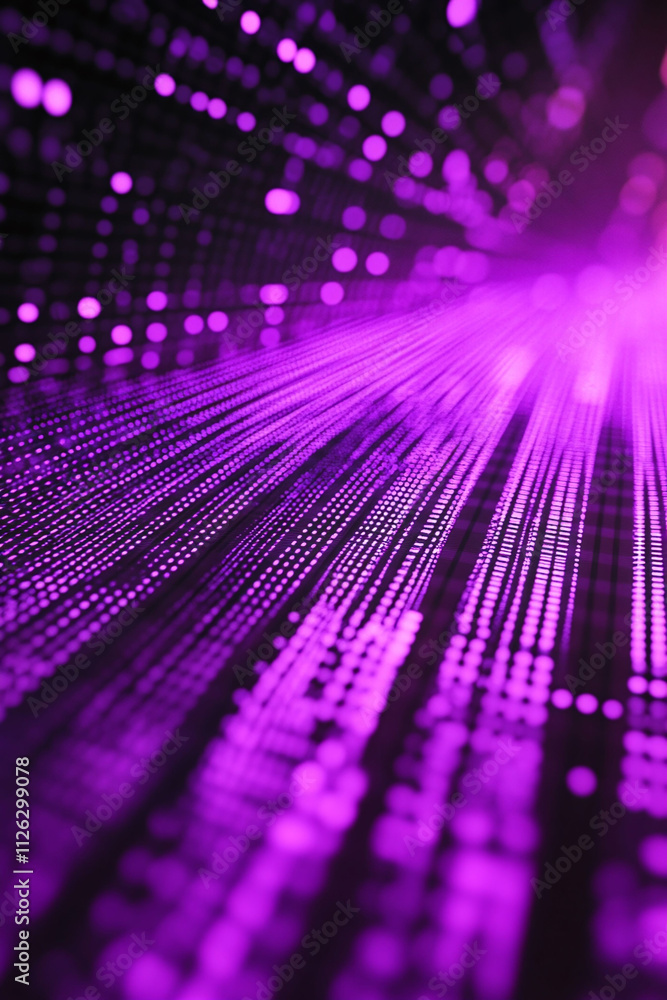 Aufkleber purple digital frequency bars dancing against grid matrix holographic interference patterns