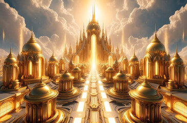 Obraz premium Heavenly Golden City Created with AI Generative Technology