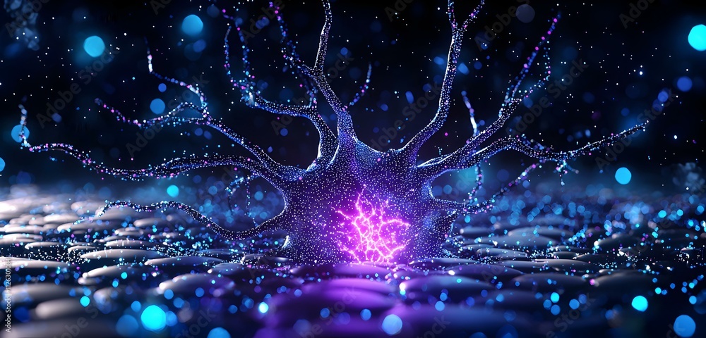 Poster abstract neural network visualization, intricate 3d design, vibrant colors, showcasing complex data 