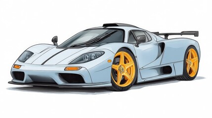 Fototapeta premium Sleek White Sports Car with Golden Rims and Aerodynamic Design on a White Background