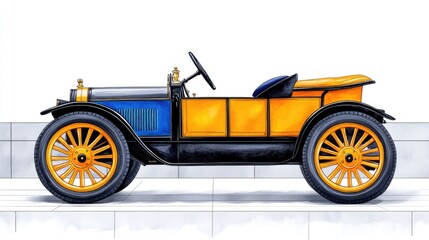 Naklejka premium Vintage Classic Car Illustration with Vibrant Colors and Detailed Design on White Background