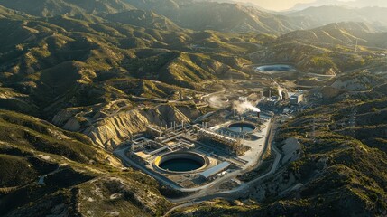 Fototapeta premium Aerial View of Industrial Facility Surrounded by Natural Landscape