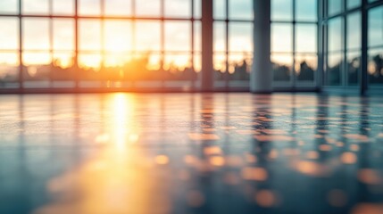 Fototapeta premium Serene Sunset Reflections in a Glass-Enclosed Pool