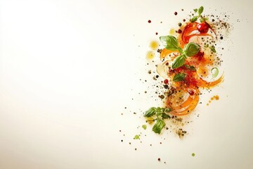 Minimalistic artistic culinary presentation with herbs and spices