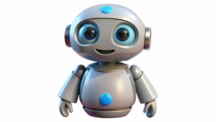 Fototapeta premium AI Robot A 3D cute AI robot with soft curves and a cheerful face, floating mid-air with a white background