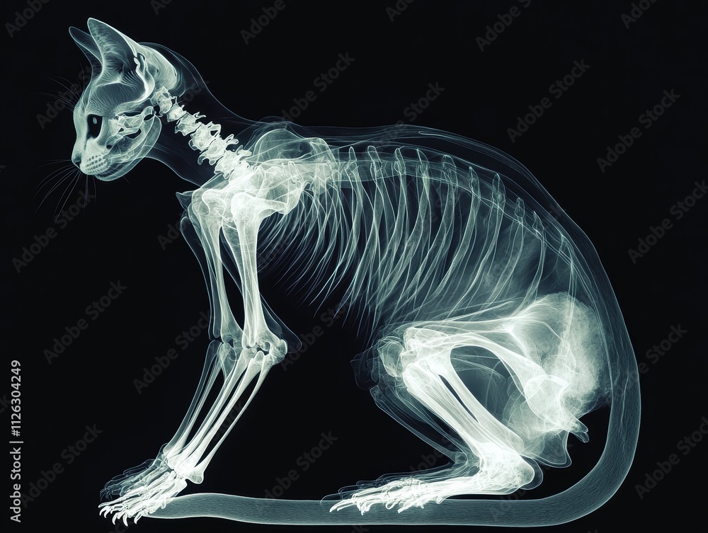 Poster x-ray of a cat showing detailed skeletal structure and anatomy