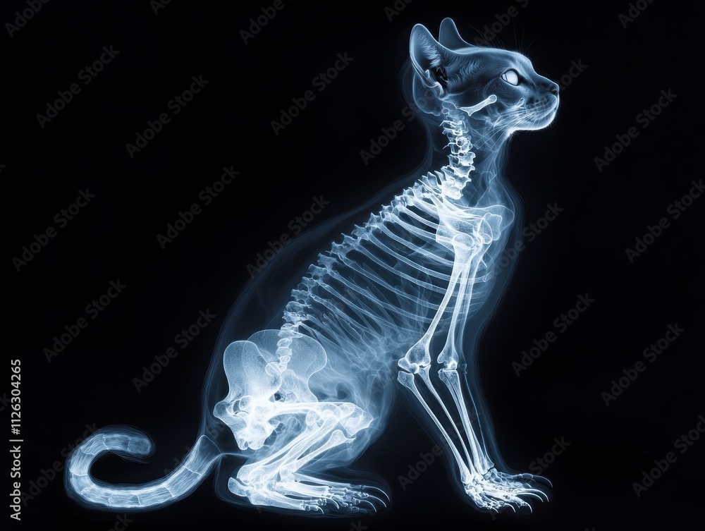Poster cat x-ray showing skeletal structure in dark background
