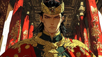 Obraz premium Majestic Portrait of an Asian Emperor in Regal Attire.
