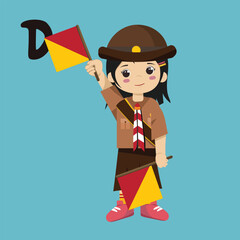 Pramuka girl sandi morse semaphore D a kid student
