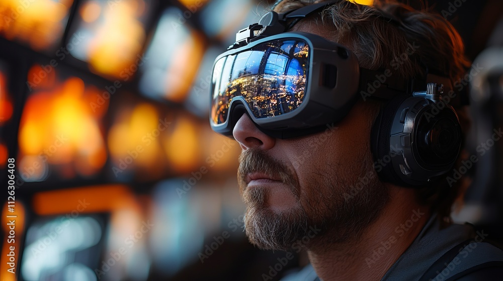 Poster realistic technology usage with modern gadgets and augmented reality