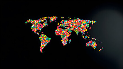 Plastic pollution, environmental and ecological concept. World map made of plastic litter. Recycled waste, microplastic.World map made from microplastic.