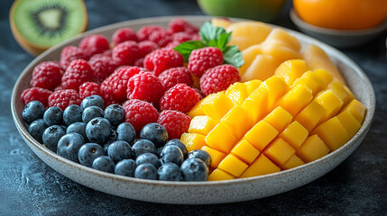 Fresh fruit salad with berries in a bowl