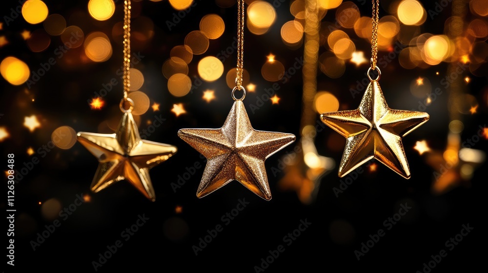 Poster falling golden stars illuminate the night, with shimmering bokeh lights enhancing the serene and fes
