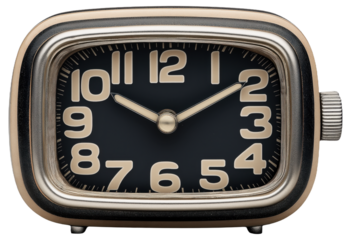 PNG Vintage style rectangular clock with beige numbers on a black face