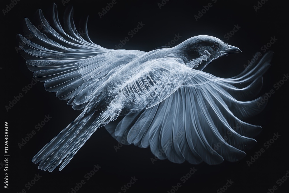 Aufkleber detailed x-ray image of flying bird with visible skeletal structure