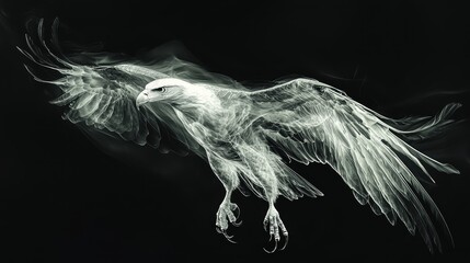 Ethereal Eagle in Flight with Ghostly Smoke Effects and Dark Background