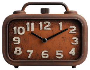 PNG Vintage-style rusty alarm clock with handle
