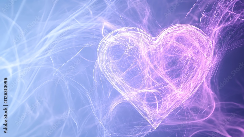 Poster ethereal heart shape created with soft light and colorful swirls in a dreamy background