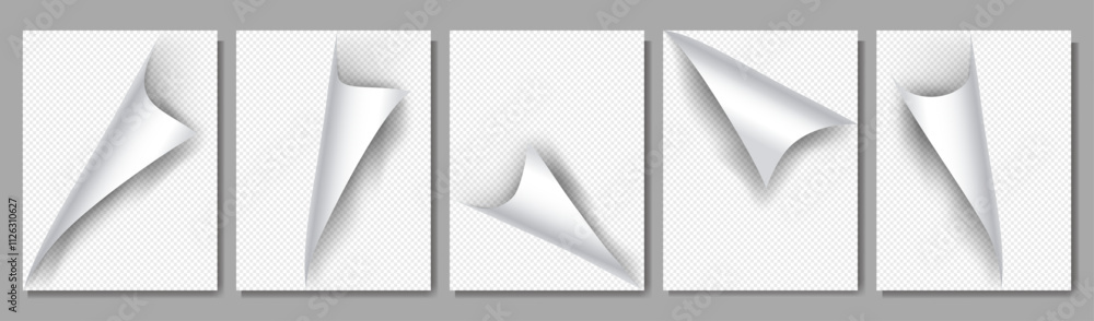 Aufkleber vector illustration. turning page set overlay on a4 page size. realistic templates with shadows for 