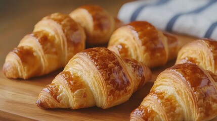 A close-up of freshly baked croissants, golden and flaky, digital