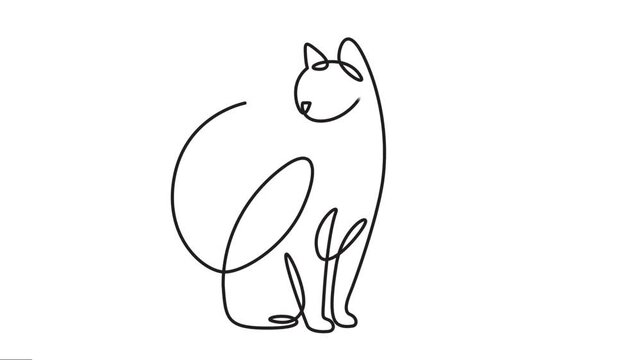 Animated One continuous line drawing of cat sitting pose. 