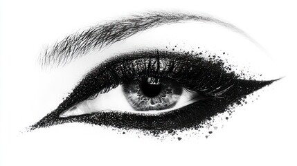 Fototapeta premium Close-up monochrome eye with dramatic black eyeliner and eyeshadow.
