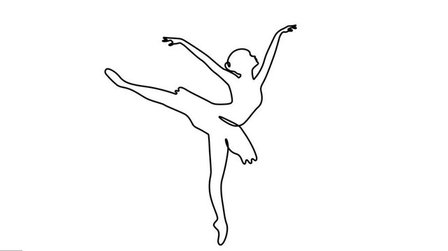 Animated One continuous line drawing of model women ballet dancer artwork. Feminine dancing signs minimal linear animation full-length video clip. The lady dance motion graphics
