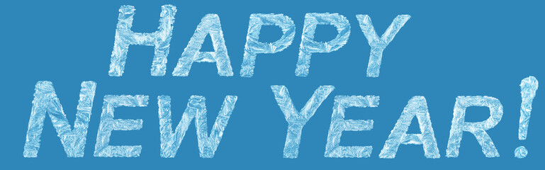 Frost patterns on a blue background as a symbol of Christmas wonder. In the middle of the window, an inscription frosty patterns 