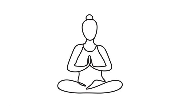 Animated one continuous line drawing of Namaste seated exercise. 