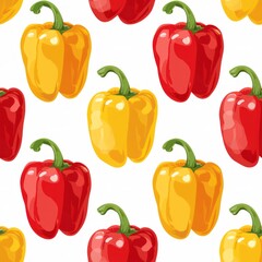 illustration red and yellow sweet peppers Isolated on white background seamless pattern group