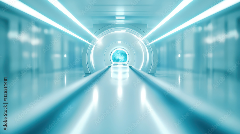 Leinwandbilder a futuristic tunnel illuminated with blue light, creating a sleek and modern atmosphere, leading int