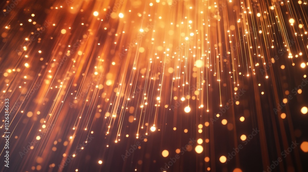 Poster radiant golden falling stars streak across the sky, with sparkling bokeh lights blending into a warm