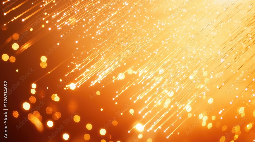 Poster radiant golden falling stars streak across the sky, with sparkling bokeh lights blending into a warm