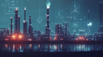 Digital twin technology being used in an industrial setting, such as an oil and gas refinery or factory. Industry technology