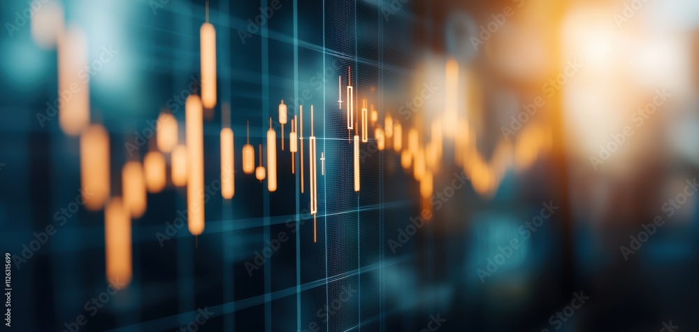 Aufkleber a close-up view of a financial trading chart displaying fluctuating market trends with vibrant orang