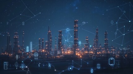 Digital twin technology being used in an industrial setting, such as an oil and gas refinery or factory. Industry technology