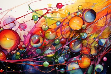 Abstract vibrant bubble design with multicolored liquid textures. Creative modern art concept for decor and prints.