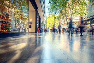 Busy shopping street bustling with pedestrians during daytime